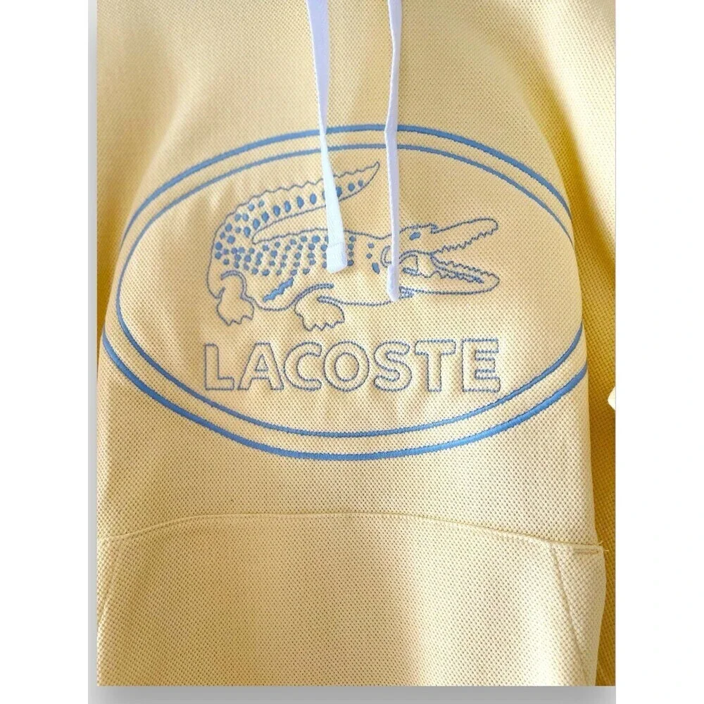 Lacoste Embroidered Logo Piqué Fleece Cotton Blend Hoodie Size S Yellow NWT